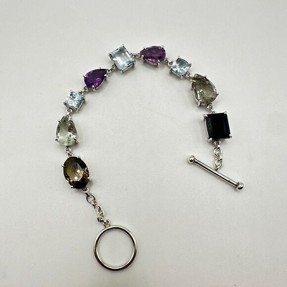 NWOT 7" One-of-a-kind Multi-gemstone bracelet in sterling silver! - Picture 10 of 13